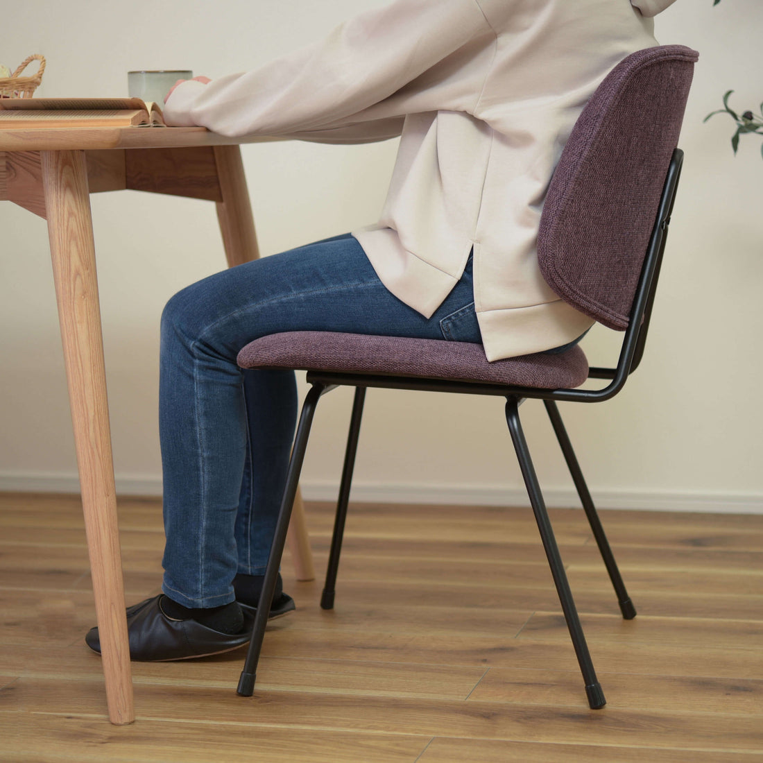 正座椅子 パーソナルチェア 幅43.5cm レッド 背もたれ付き 木製 脚付き